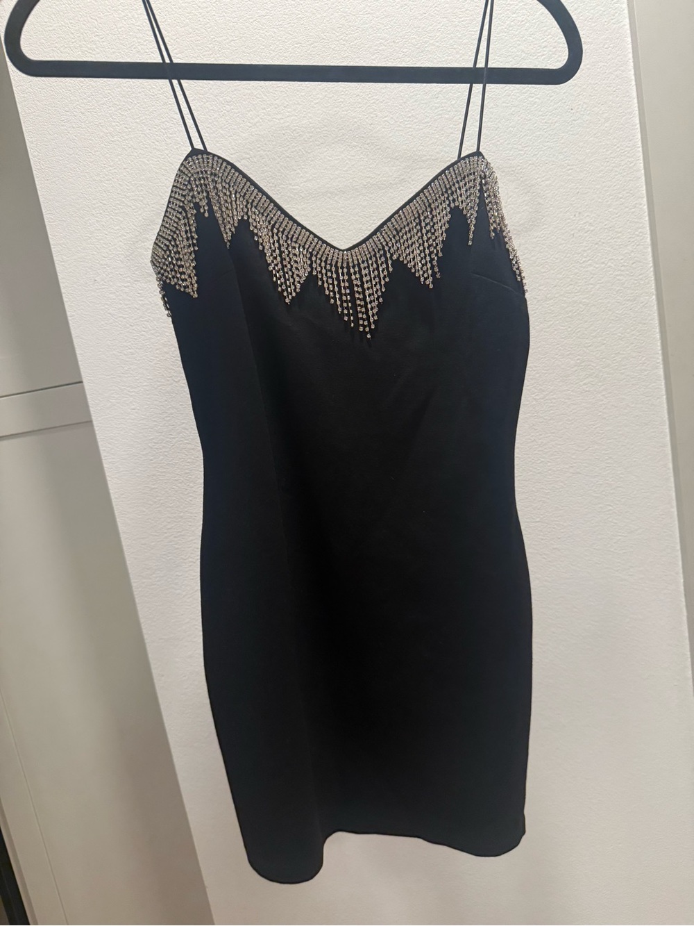 Princess Polly Black Mini Dress with Rhinestone Beaded Fringe Trim